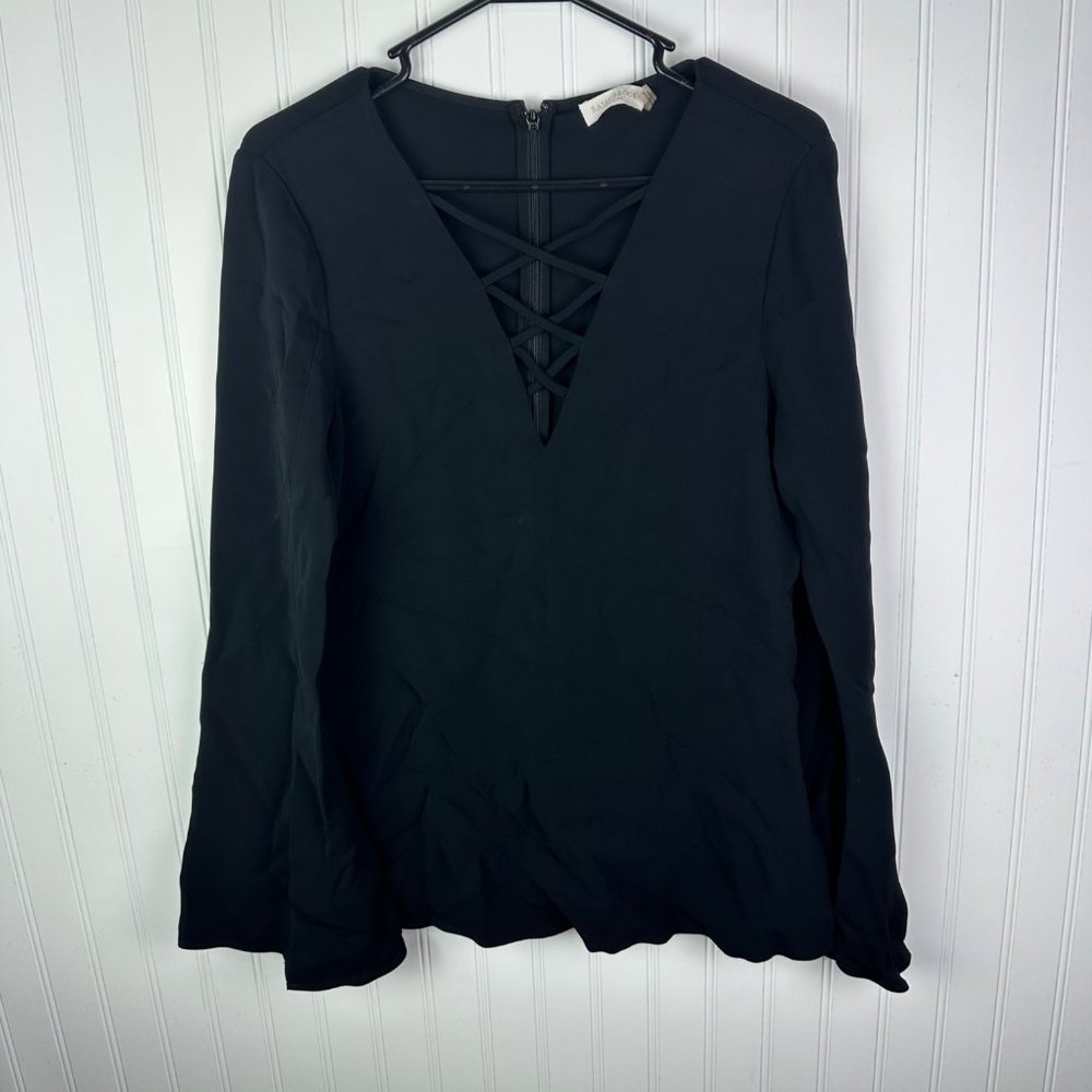 Ramy Brook Allie‎ Lace-Up Long-Sleeve Top, Black Size 8
